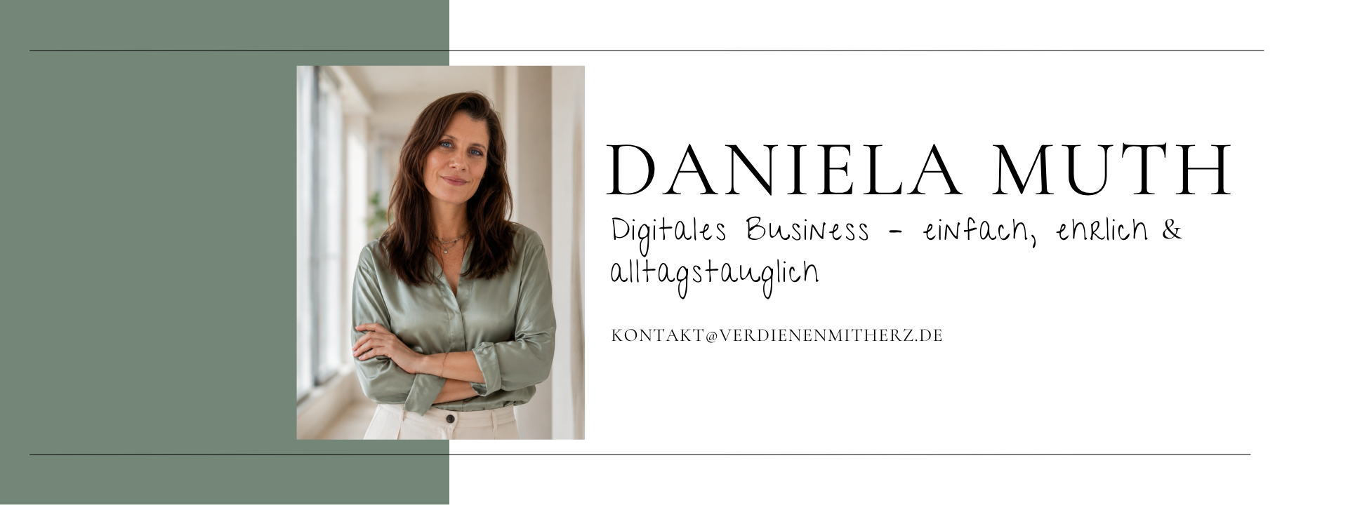 Banner Bild Daniela im Büro mit Text Daniela muth Digitales Business