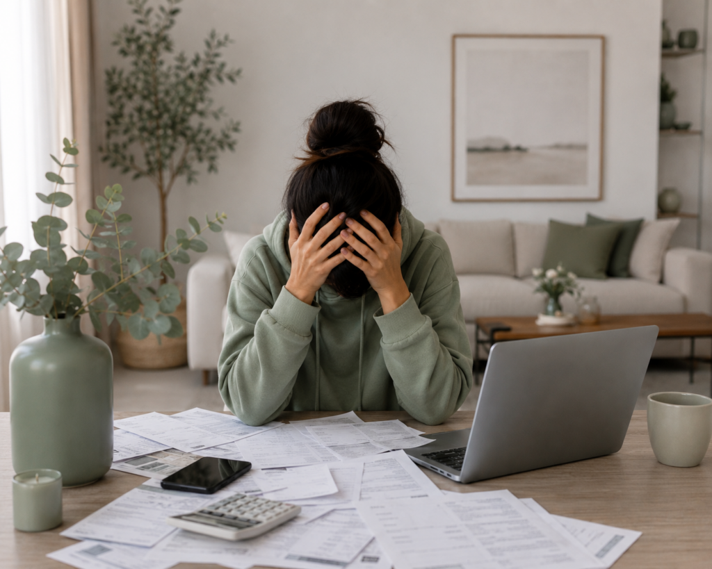 Verzweifelte Frau beim Online-Business-Start
